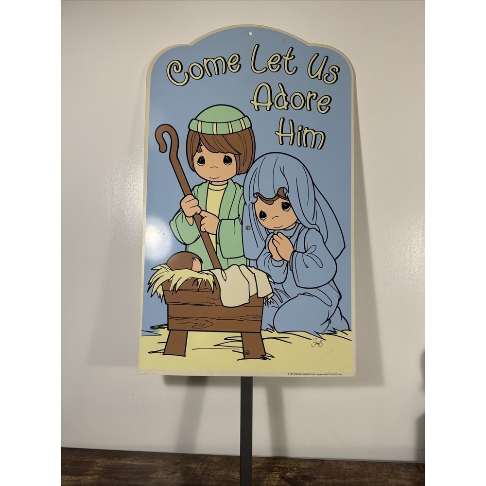 Christmas Yard Sign w/Stake 1999 Precious Moments Impact Plastics, Holiday Decor